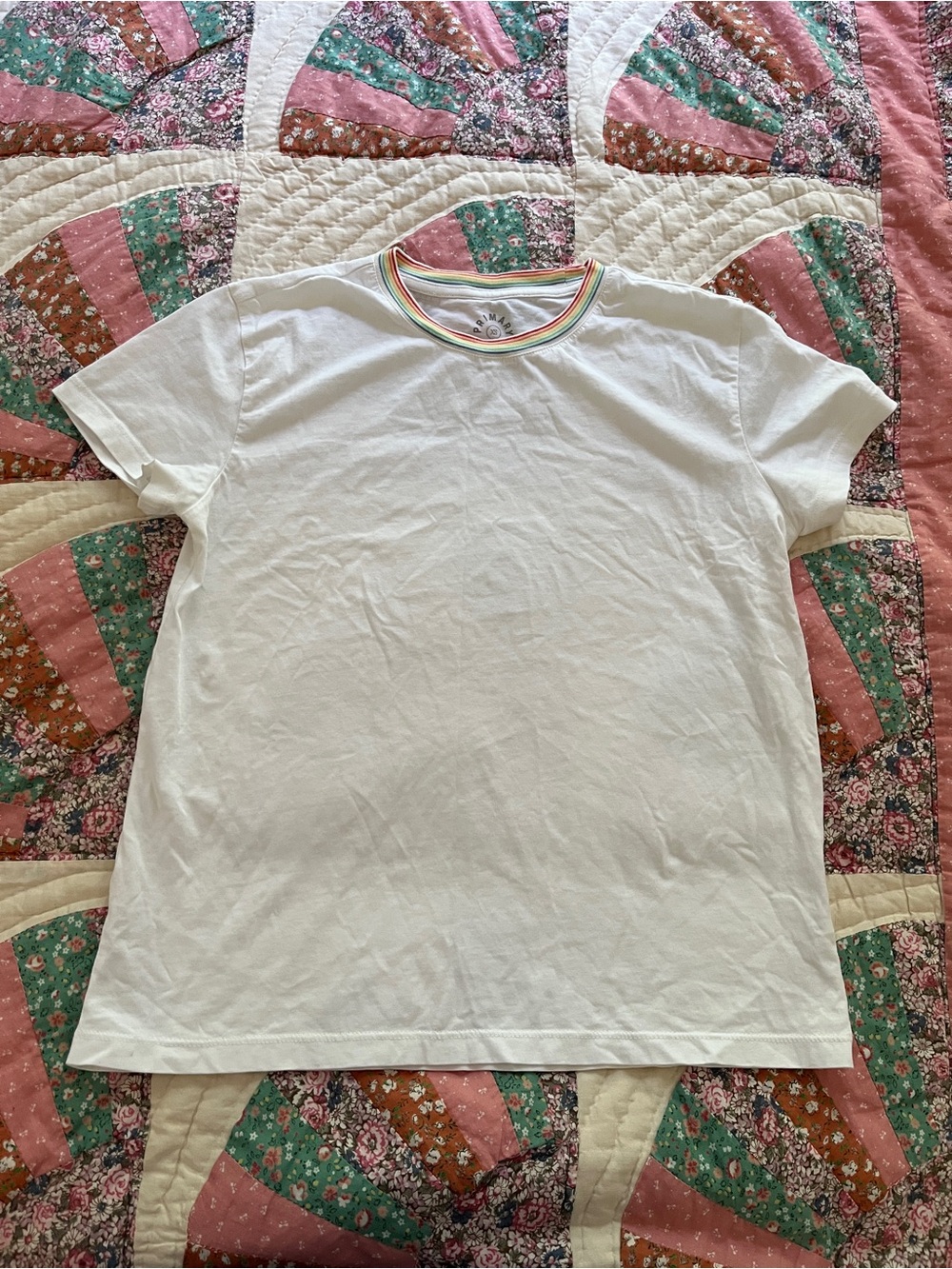 Primary Crewneck Tee with Rainbow Trim
